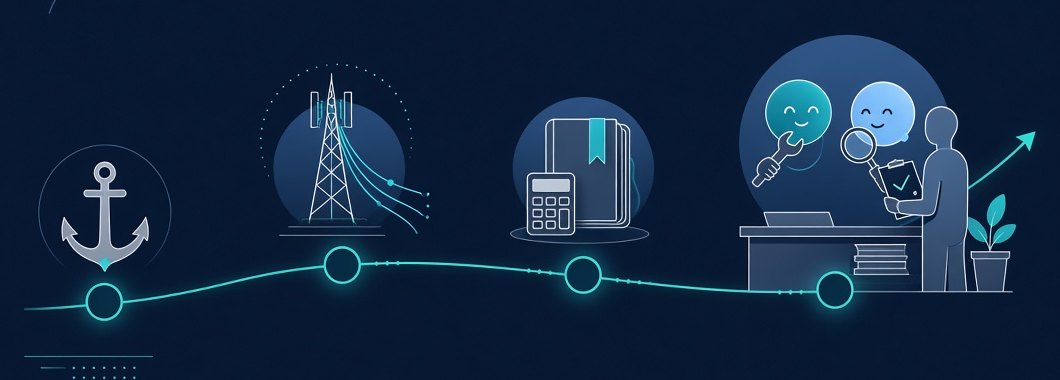A path from the Navy, to telecom, to building a bookkeeping app, to ProxiLoop: one AI builds, a different AI checks, and you decide.