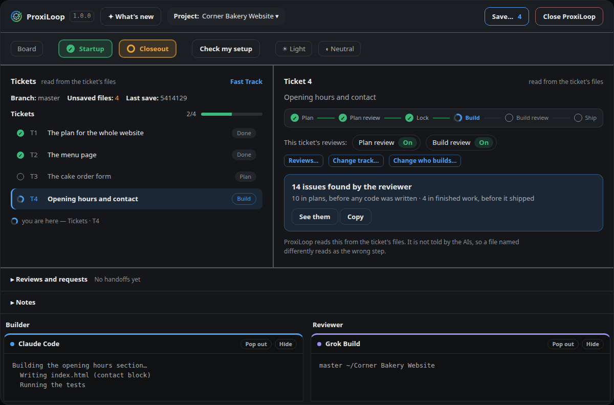 How ProxiLoop's page will look at launch, with a practice project